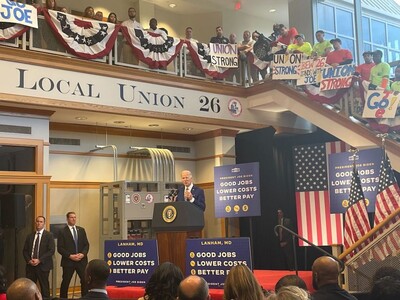 Visiting a Maryland union hall, Biden touts economic initiatives